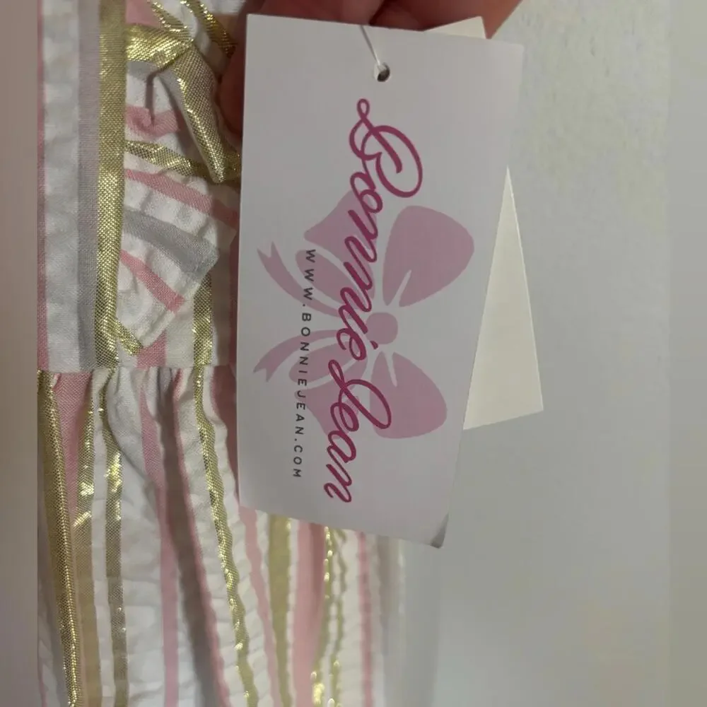 Bonnie Jean Girls Pink Gold Stripe Party Dress 6X NWT $76 Ruffle Sleeveless